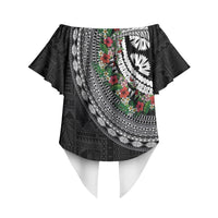 Fiji Hibiscus Off Shoulder Wrap Waist Top Tapa Masi Motifs with Tropical Plants LT03 - Polynesian Pride