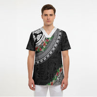 Fiji Hibiscus Scrub Top Tapa Masi Motifs with Tropical Plants LT03 - Polynesian Pride