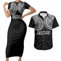 Samoa Traditional Tattoo Couples Matching Short Sleeve Bodycon Dress and Hawaiian Shirt Tribal Tatau Pattern LT03 Black - Polynesian Pride
