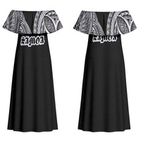 Samoa Traditional Tattoo Family Matching Off Shoulder Maxi Dress and Hawaiian Shirt Tribal Tatau Pattern LT03 Mom's Dress Black - Polynesian Pride
