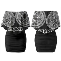Samoa Traditional Tattoo Family Matching Off Shoulder Short Dress and Hawaiian Shirt Tribal Tatau Pattern LT03 Mom's Dress Black - Polynesian Pride