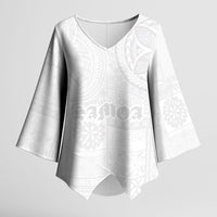 Samoa Lotu Tamaiti Kimono Sleeve Blouse Tribal Tatau with Siapo Pattern LT03 Female White - Polynesian Pride