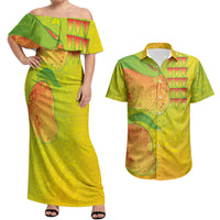 Hawaiian Mango Couples Matching Off Shoulder Maxi Dress and Hawaiian Shirt Polynesian Art Pattern and Kakau Tattoo LT03 Yellow - Polynesian Pride