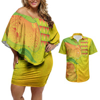 Hawaiian Mango Couples Matching Off Shoulder Short Dress and Hawaiian Shirt Polynesian Art Pattern and Kakau Tattoo LT03 Yellow - Polynesian Pride