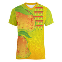 Hawaiian Mango Women V-Neck T-Shirt Polynesian Art Pattern and Kakau Tattoo LT03 Female Yellow - Polynesian Pride