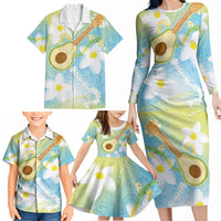 Hawaiian Ukulele Avocado Family Matching Long Sleeve Bodycon Dress and Hawaiian Shirt Leis and Polynesian Pattern LT03 - Polynesian Pride