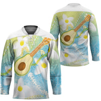 Hawaiian Ukulele Avocado Hockey Jersey Leis and Polynesian Pattern