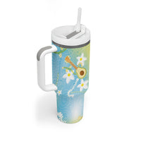 Hawaiian Ukulele Avocado Tumbler With Handle Leis and Polynesian Pattern LT03 - Polynesian Pride