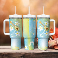 Hawaiian Ukulele Avocado Tumbler With Handle Leis and Polynesian Pattern LT03 - Polynesian Pride