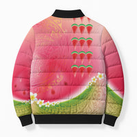 Hawaiian Watermelon Bomber Puffer Jacket with Kakau Art Tattoo LT03 - Polynesian Pride