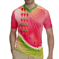 Hawaiian Watermelon Rugby Jersey with Kakau Art Tattoo LT03 - Polynesian Pride