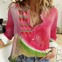 Hawaiian Watermelon Women Casual Shirt with Kakau Art Tattoo LT03 Female Multicolor - Polynesian Pride