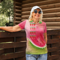 Hawaiian Watermelon Women Polo Shirt with Kakau Art Tattoo