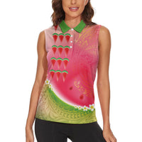 Hawaiian Watermelon Women Sleeveless Polo Shirt with Kakau Art Tattoo