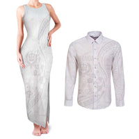 Tonga Faka Sepitema Couples Matching Tank Maxi Dress and Long Sleeve Button Shirt Ngatu Pattern with Plumeria and Hibiscus