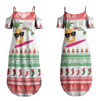 Hawaiian Mele Kalikimaka Couples Matching Summer Maxi Dress and Hawaiian Shirt Funny Pineapple Surfing with Map Christmas Stripe Elements LT03 - Polynesian Pride