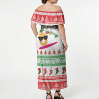 Hawaiian Mele Kalikimaka Off Shoulder Maxi Dress Funny Pineapple Surfing with Map Christmas Stripe Elements LT03 - Polynesian Pride