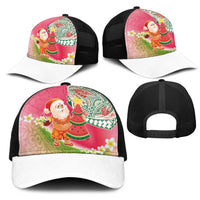Hawaiian Watermelon Mele Kalikimaka Mesh Trucker Cap Tropical Tribal Pattern with Funny Santa Claus LT03 - Polynesian Pride