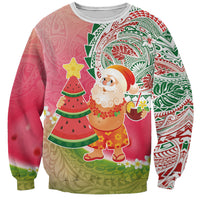 Hawaiian Watermelon Mele Kalikimaka Sweatshirt Tropical Tribal Pattern with Funny Santa Claus LT03 Unisex Multicolor - Polynesian Pride