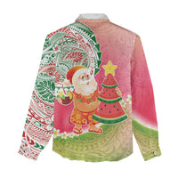 Hawaiian Watermelon Mele Kalikimaka Women Casual Shirt Tropical Tribal Pattern with Funny Santa Claus LT03 - Polynesian Pride