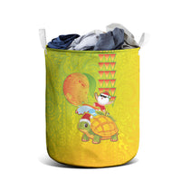 Hawaiian Mango Mele Kalikimaka Laundry Basket Santa Claus Surfing with Turtle Mango Christmas LT03 - Polynesian Pride