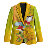 Hawaiian Mango Mele Kalikimaka Blazer Santa Claus Surfing with Turtle Mango Christmas LT03 Unisex Multicolor - Polynesian Pride