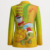 Hawaiian Mango Mele Kalikimaka Blazer Santa Claus Surfing with Turtle Mango Christmas LT03 - Polynesian Pride