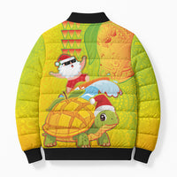 Hawaiian Mango Mele Kalikimaka Bomber Puffer Jacket Santa Claus Surfing with Turtle Mango Christmas LT03 - Polynesian Pride