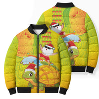 Hawaiian Mango Mele Kalikimaka Bomber Puffer Jacket Santa Claus Surfing with Turtle Mango Christmas LT03 - Polynesian Pride