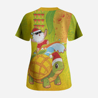 Hawaiian Mango Mele Kalikimaka Scrub Top Santa Claus Surfing with Turtle Mango Christmas LT03 - Polynesian Pride