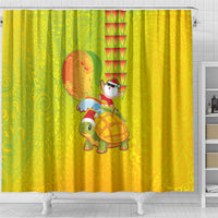 Hawaiian Mango Mele Kalikimaka Shower Curtain Santa Claus Surfing with Turtle Mango Christmas LT03 - Polynesian Pride