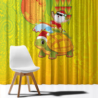 Hawaiian Mango Mele Kalikimaka Window Curtain Santa Claus Surfing with Turtle Mango Christmas LT03 - Polynesian Pride