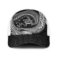 Hawaiian Turtle and Shark Baseball Net Cap Kakau Tribal with Polynesian Pattern Black Color LT03 One Size White Black - Polynesian Pride