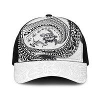 Hawaiian Turtle and Shark Baseball Net Cap Kakau Tribal with Polynesian Pattern White Color LT03 One Size Black White - Polynesian Pride