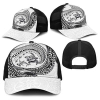 Hawaiian Turtle and Shark Baseball Net Cap Kakau Tribal with Polynesian Pattern White Color LT03 - Polynesian Pride