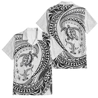 Hawaiian Turtle and Shark Family Matching Short Sleeve Bodycon Dress and Hawaiian Shirt Kakau Tribal with Polynesian Pattern White Color LT03 Dad's Shirt - Short Sleeve White - Polynesian Pride