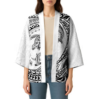 Hawaiian Turtle and Shark Kimono Kakau Tribal with Polynesian Pattern White Color LT03 - Polynesian Pride