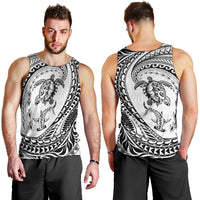 Hawaiian Turtle and Shark Men Tank Top Kakau Tribal with Polynesian Pattern White Color LT03 - Polynesian Pride