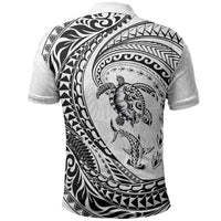 Hawaiian Turtle and Shark Polo Shirt Kakau Tribal with Polynesian Pattern White Color LT03 - Polynesian Pride