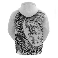 Hawaiian Turtle and Shark Zip Hoodie Kakau Tribal with Polynesian Pattern White Color LT03 - Polynesian Pride