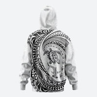 Hawaiian Turtle and Shark Zip Hoodie Kakau Tribal with Polynesian Pattern White Color LT03 - Polynesian Pride