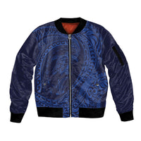 Hawaiian Turtle and Shark Sleeve Zip Bomber Jacket Kakau Tribal with Polynesian Pattern Blue Color LT03 Unisex Blue - Polynesian Pride