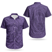 Hawaiian Turtle and Shark Couples Matching Off The Shoulder Long Sleeve Dress and Hawaiian Shirt Kakau Tribal with Polynesian Pattern Purple Color LT03 - Polynesian Pride