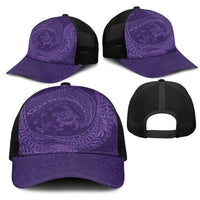 Hawaiian Turtle and Shark Mesh Trucker Cap Kakau Tribal with Polynesian Pattern Purple Color LT03 - Polynesian Pride