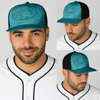 Hawaiian Turtle and Shark Baseball Net Cap Kakau Tribal with Polynesian Pattern Turquoise Color LT03 - Polynesian Pride