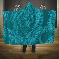Hawaiian Turtle and Shark Hooded Blanket Kakau Tribal with Polynesian Pattern Turquoise Color LT03 - Polynesian Pride