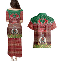 Vanuatu Christmas Couples Matching Puletasi Dress and Hawaiian Shirt Pig Tusk Beautiful Merry Xmas Snowflake LT03 - Polynesian Pride