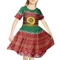 Personalised Vanuatu Christmas Kid Short Sleeve Dress Pig Tusk Beautiful Merry Xmas Snowflake LT03 - Polynesian Pride