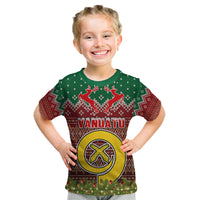 Personalised Vanuatu Christmas Kid T Shirt Pig Tusk Beautiful Merry Xmas Snowflake LT03 Red - Polynesian Pride