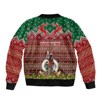 Personalised Vanuatu Christmas Sleeve Zip Bomber Jacket Pig Tusk Beautiful Merry Xmas Snowflake LT03 - Polynesian Pride